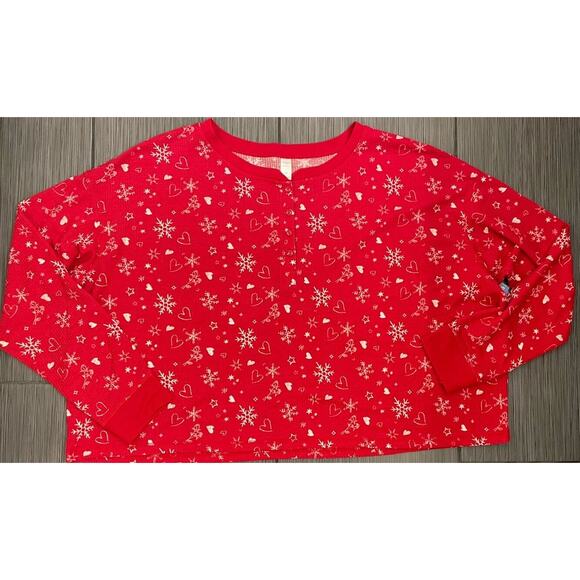 Arizona Body Juniors Waffle Long Sleeve 2pc. Shorts Pajama Set Red Heart XXL NWT - Picture 2 of 10